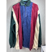 Vintage 80s Towncraft Velour Shirt 1/4 Zip Burgundy Cream Blue Green 2XL... - $557.80 MXN