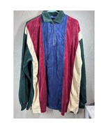 Vintage 80s Towncraft Velour Shirt 1/4 Zip Burgundy Cream Blue Green 2XL... - $557.80 MXN