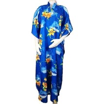 Sweethearts Maxi Hawaiian Kaftan One Size Blue Volcano Floral Sunset Dress - $37.42