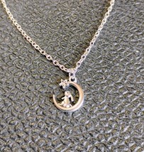 925 Sterling Silver Plated Rabbit On The Moon Necklace Silver Color - $245.38 MXN