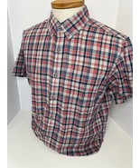 Eddie Bauer Tidelands Shirt Mens L Red Blue Plaid Short Sleeve Button Do... - $29.72 CAD