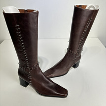 verri leather zip chain link embellished heeled boots womens size 37 - $89.09