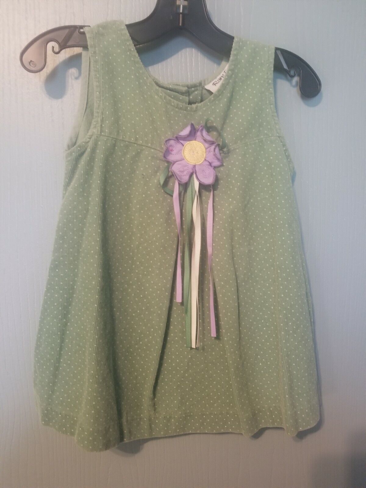 Primary image for Rare Too - Green White Dots Purple Flower Corduroy Dress Girl's Size 3T