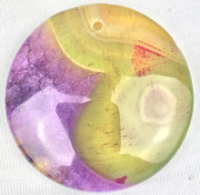 Purple and Yellow Translucent Druzy Agate Pendant Round Stone - $13.95