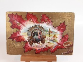 Antique 1911 Thanksgiving Postcard Turkey Maple Leaf Red Gold One cent s... - £6.18 GBP