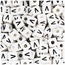 BeadTin White Opaque 10mm Cube Plastic Alphabet Beads- Black Letter V (2... - $2.09