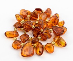 Vintage Large Honey Cognac Amber Pebble Necklace 16&quot; 39.4g Brass Toggle ... - $39.99