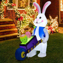 4FT Inflatable Easter Bunny with Pushing Cart Blowup Holiday Rabbit Deco... - £52.69 GBP