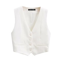 Zevity Women Fashion V Neck Single Breasted Short Vest Office Lady Sleeveless Ch - £21.51 GBP