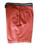 IZOD Men&#39;s Flat Front Bermuda Shorts 40 Light Red Baked Apple with Belt NEW - $22.49