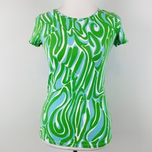 Lilly Pulitzer Karrie Top Shirt Womens XXS Finders Keepers Green Blue Ca... - $319.69 MXN