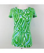 Lilly Pulitzer Karrie Top Shirt Womens XXS Finders Keepers Green Blue Ca... - $319.69 MXN