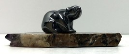 Carved Hematite Bear on Polychrome Jasper Slice Brings Peace Happiness Wellbeing - £50.39 GBP
