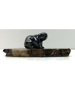 Carved Hematite Bear on Polychrome Jasper Slice Brings Peace Happiness W... - $64.35