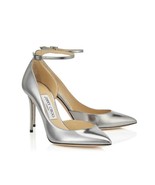 Jimmy Choo Lucy Metallic Silver Leather Ankle Strap Pump SZ 38 - US 8 - $399.00