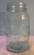 Vintage Atlas Regualr Mouth Quartstrong Shoulder Mason Jar BLUE/GREEN Tint - £20.46 GBP