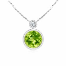 ANGARA Bezel-Set Peridot Solitaire Pendant with Diamond in 14K Solid Gold - £689.09 GBP