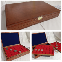 Superior Mahogany &amp; Blue Box with 2 Wooden Trays for Coins&amp;More Coins-
show o... - £75.20 GBP+