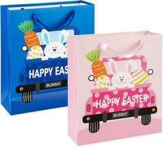  Easter Gift Bags with Handles 2 Pack Blue and Pink Car Design Ideal f - £16.74 GBP
