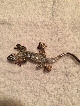 Gecko Lizard Brooch Pin Rhinestones and Green Eyes  - $10.00