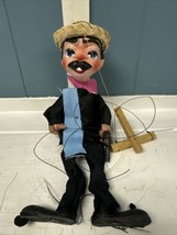 Vtg Mexican Folk Art String Puppet Marionette Bandito Gunslinger Man w/Sombrero - £11.84 GBP