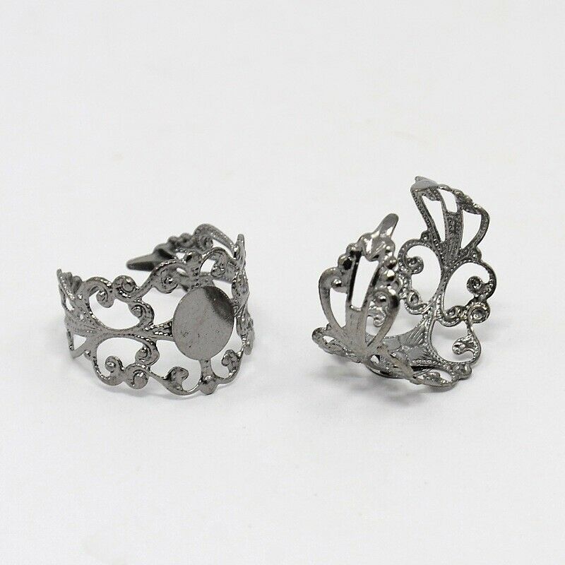 2 Ring Blanks Blank Rings Black Gunmetal Gothic Adjustable Filigree Band... - $3.28