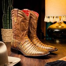 TUCSON Genuine Caiman Belly Skin Cowboy Boot from the Western CollectionMustard image 2