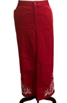 Talbots Womens Stretch Embroidered Floral Cropped Pants Sz 16W Red White Pockets - £22.18 GBP