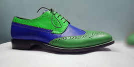 Premium Leather Brogue Toe Oxford Multi Color Wing Tip Made To Order Men... - £119.61 GBP