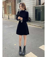 Spring Autumn 2025 Pleated  Extreme Mini Black Short  Knit Dress - $61.95