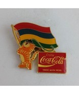 Vintage Coca-Cola Olympic Tiger Holding Mauritius Flag Lapel Hat Pin - $15.35