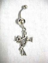 WILD SKELETON CLIMBING CROSS GRAVEYARD GOTH ON BLACK CZ BELLY RING NAVEL... - $4.99