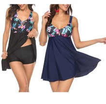 Two-Piece Sexy Swimsuit Tankini Swim Dress Floral Print Upper Bikini Bea... - £21.77 GBP