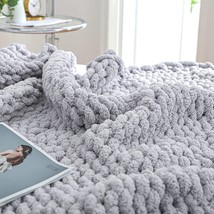 Chunky Knit Blanket Throw 50x60, Soft Chenille Yarn Giant Knitted Throw Blanket, - £46.24 GBP