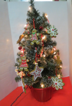 Table Top Lighted Christmas Tree 25&quot;T Ornaments Artificial Electric Red ... - $39.59