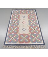 Handmade Floral Swedish Flat-weave Rug Scandinavian Wool Kilim - $435.70+