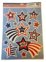 July 4th Patriotic Window Clings 13 Pieces Red White Blue Stars Stripes - £9.41 GBP