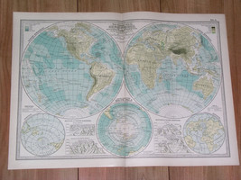 1897 Antique Dated Map Of The World America Asia Europe Africa Antarctica Globes - £22.20 GBP