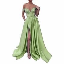 Off The Shoulder High Slit Long Evening Gown Prom Dress with Pockets Sage US 8 - £76.75 GBP