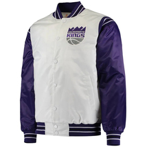 NBA Sacramento Kings White Purple Satin Bomber Letterman Baseball Varsity Jacket - £107.58 GBP