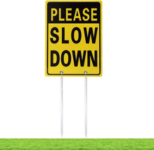 Double Sided Aluminum Please Slow down Sign Reflective Metal Sign with Stakes, S - £17.93 GBP