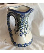 Blue Floral Ceramic Vase Boleslaweic Unikat Polish Pottery Artist Signed - $867.94 MXN