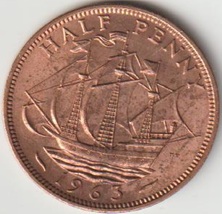 1963 British UK Half Penny coin Rest in peace Queen Elizabeth II Age 60 KM#896 . - £2.03 GBP