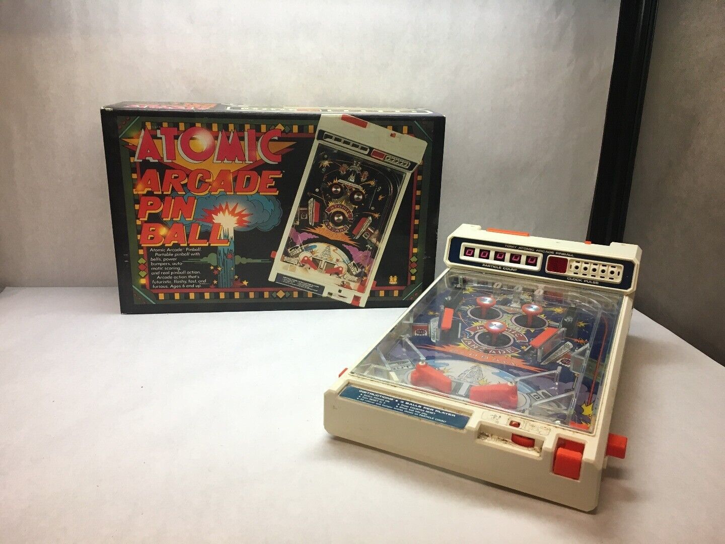 VINTAGE Atomic ARCADE Pinball GAME Tomy BRAND 1979 ORIGINAL BOX White ORANGE - $69.29