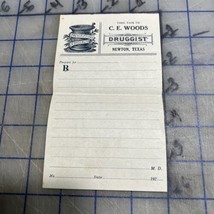 antique Prescription Sheet C. E. Woods Druggist Newton Texas 1920s - €13,25 EUR