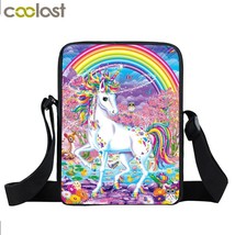 Colorful Unicorn Print Messenger Bag Ladies Fantasy Animal Bookbags for Travel S - £51.08 GBP