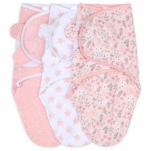 The Peanutshell Swaddle Blankets for Baby Girls, Pink Floral & Stars, 3 Pack Wra - £39.56 GBP