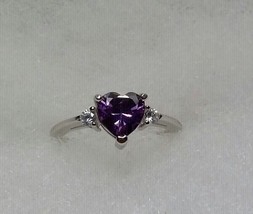 2Ct Heart Cut Simulated Amethyst SolitaireEngagement Ring 14K White Gold Plated - £82.69 GBP
