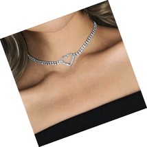 Choker Necklace Silver Diamond Heart 2 - $39.32