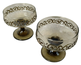 Vintage Libbey Brown Swirl 1970s Prado 2 Piece Champagne Goblets Dessert Bowls - £13.31 GBP